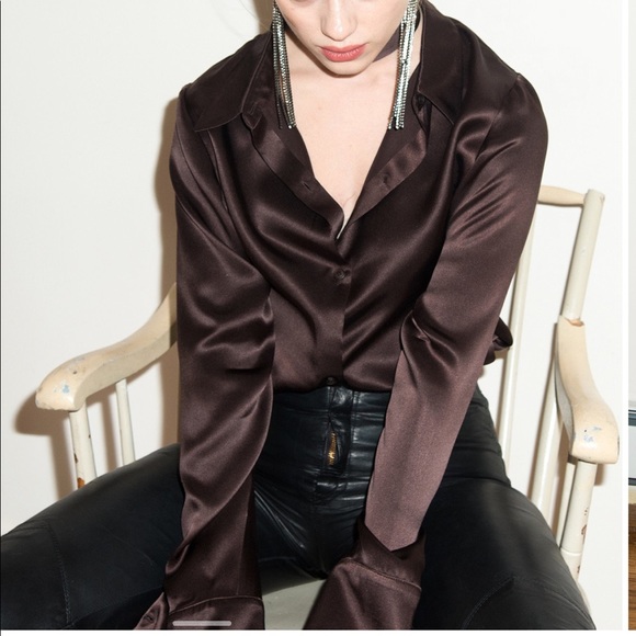 Orseund Iris Chocolate Silk Blouse - Picture 2 of 7